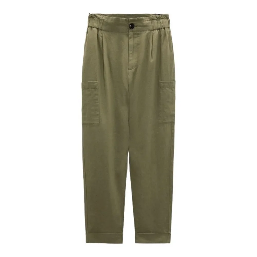 ZARA | Khaki | BAGGY LINEN BLEND PANTS